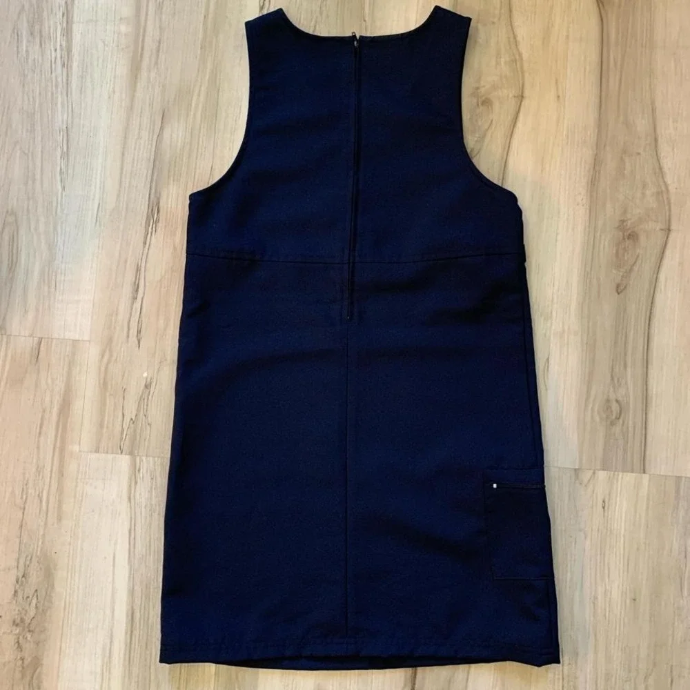 Navy‎ blue Lee School A-line dress with gold buckle detail